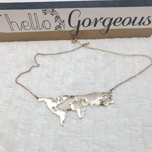 5 for $15 Gold Color World map necklace